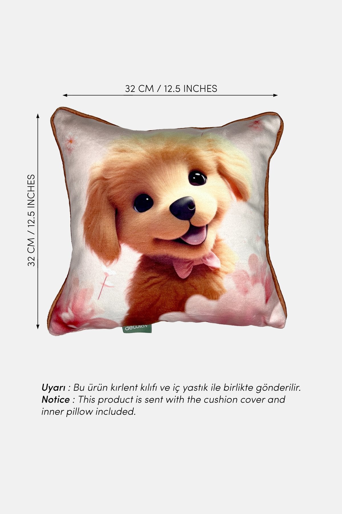 Golden Pup – Köpüş Temalı İç Dolgulu Dijital Baskılı Kadife Çocuk Kırlenti (32x32 cm)
