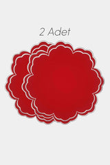 Bloom Kırmızı Kumaş Pembe Nakışlı Amerikan Servis 39x39 cm- 1 Adet