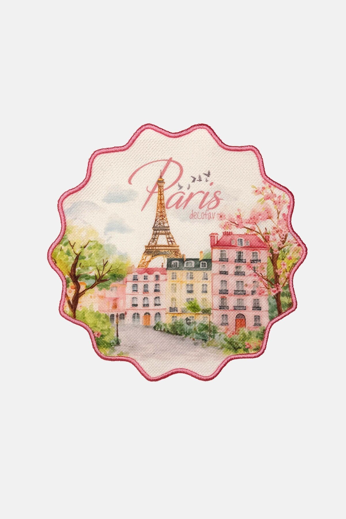 Paris Pembe Bahar Desenli Nakış Kenar Koktey Peçetesi 1 Adet