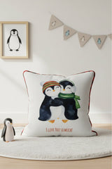 Penguin Hug – Penguen Temalı İç Dolgulu Petek Dokulu Çocuk Kırlenti (32x32 cm)