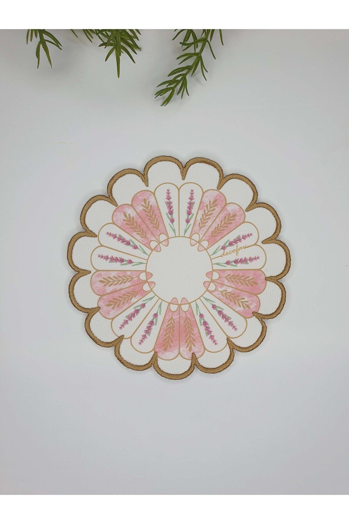 6'lı Lavender Bloom Nakış Kenar Peçetesi Diğital Baskılı Kenar Gold Nakışlı