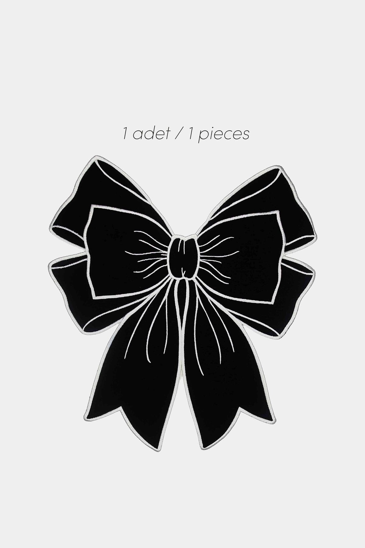 Bow Siyah Kumaş Fiyonk Form Beyaz Nakışlı Amerikan Servis 35x39 cm- 1 Adet