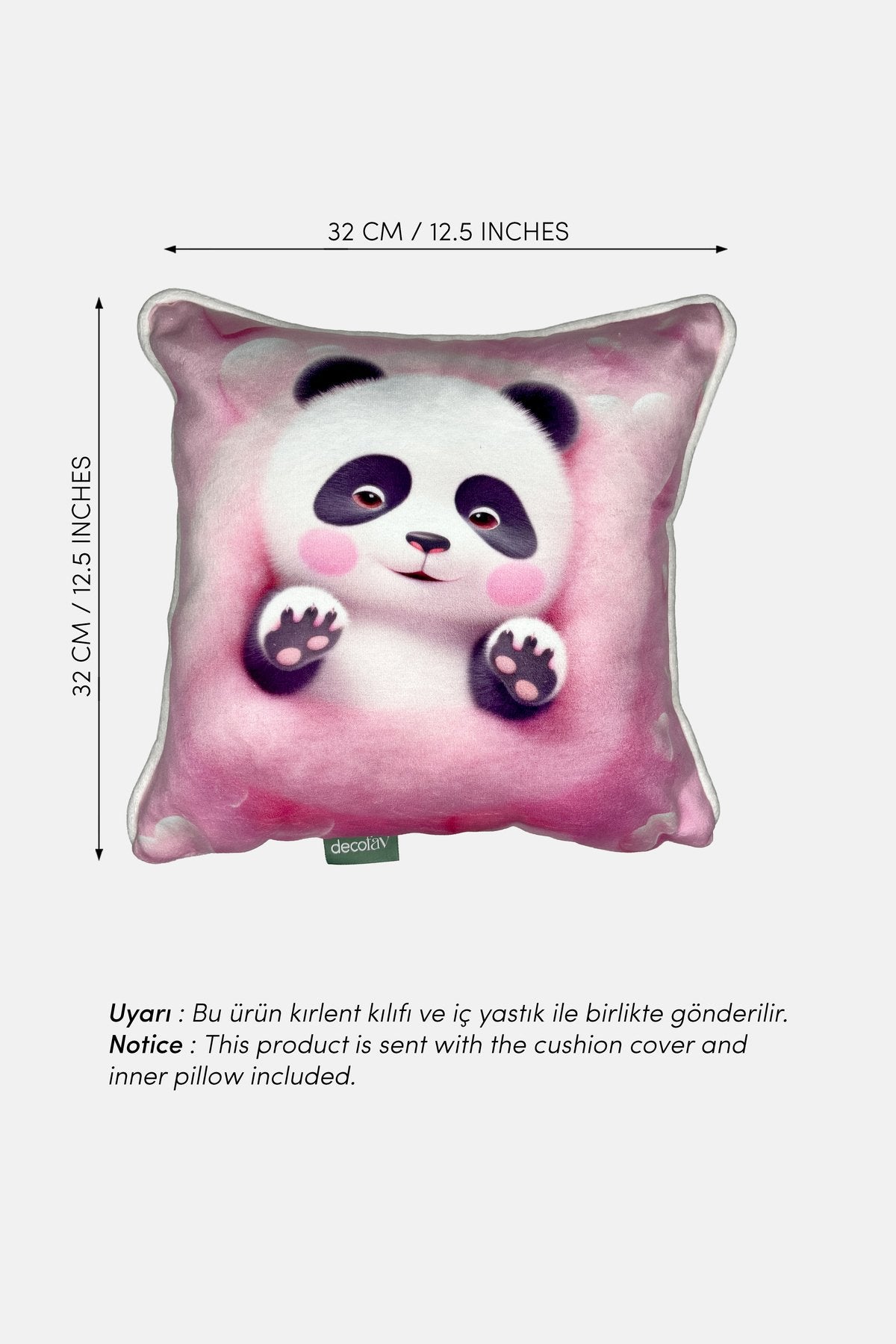 Panda Love – İç Dolgulu Dijital Baskılı Kadife Çocuk Kırlenti (32x32 cm)