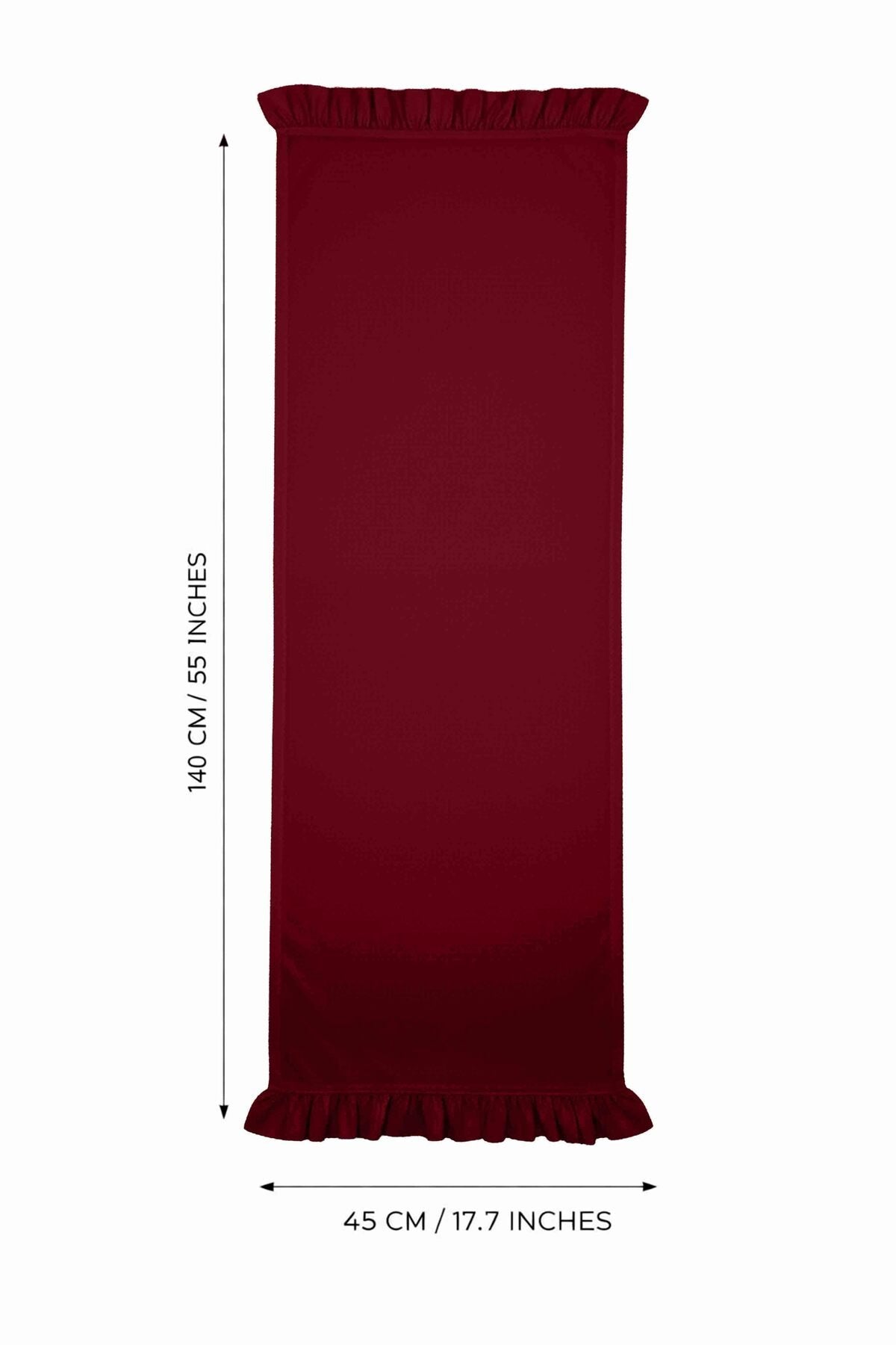 Dekoratif Fırfırlı Bordo Runner – Su İtici Pamuk Karışımlı 140x45 cm