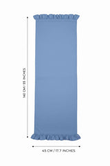 Dekoratif Fırfırlı Mavi Runner – Su İtici Pamuk Karışımlı 140x45 cm