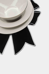 Bow Siyah Kumaş Fiyonk Form Beyaz Nakışlı Amerikan Servis 35x39 cm- 1 Adet
