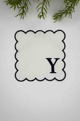 Y Harfi Siyah Nakışlı Monogram Patch Kumaş Kokteyl Peçetesi 1 Adet - Decofav | Kırlent, Sofra Tekstili, Kumaş