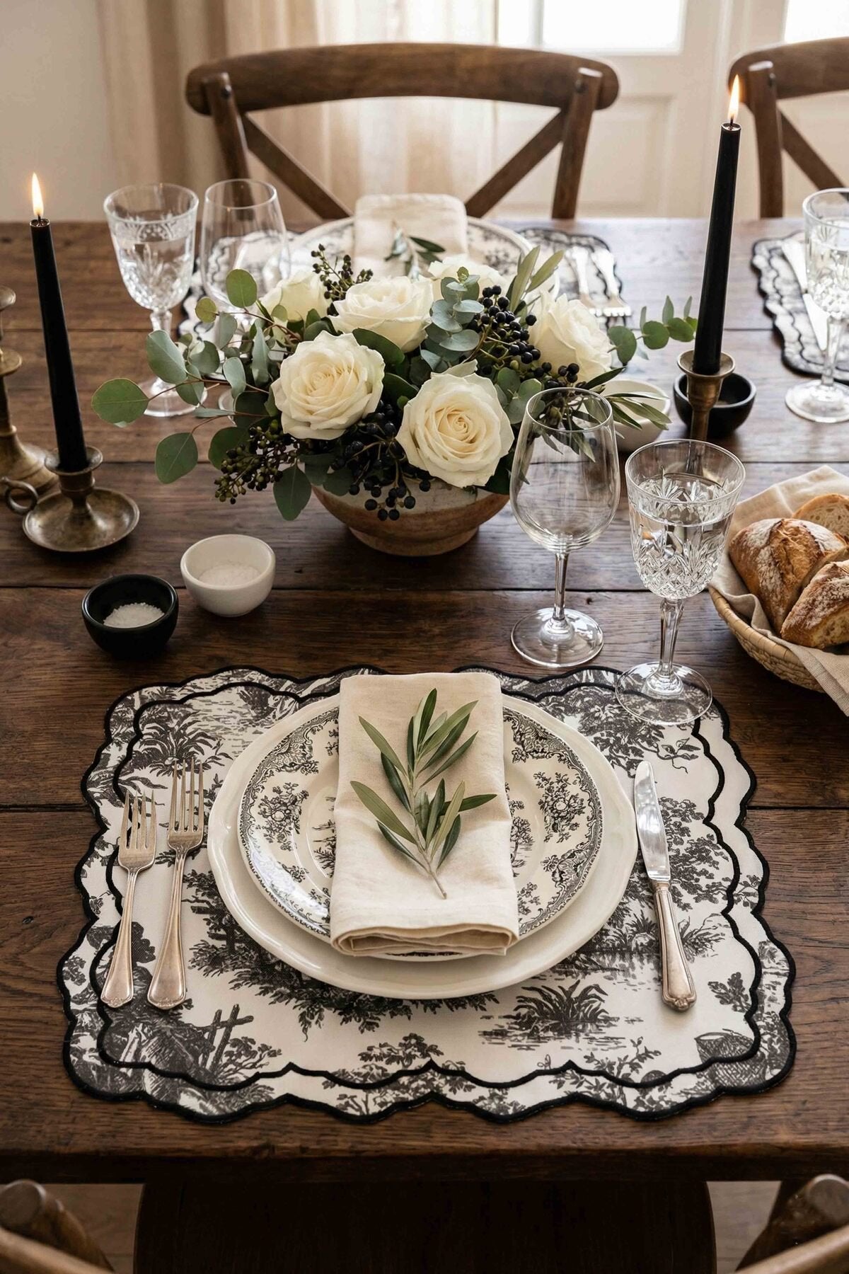 Tableau Gri Toile Desenli Nakışlı Amerikan Servis 2 Adet