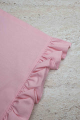Dekoratif Fırfırlı Pembe Runner – Su İtici Pamuk Karışımlı 140x45 cm