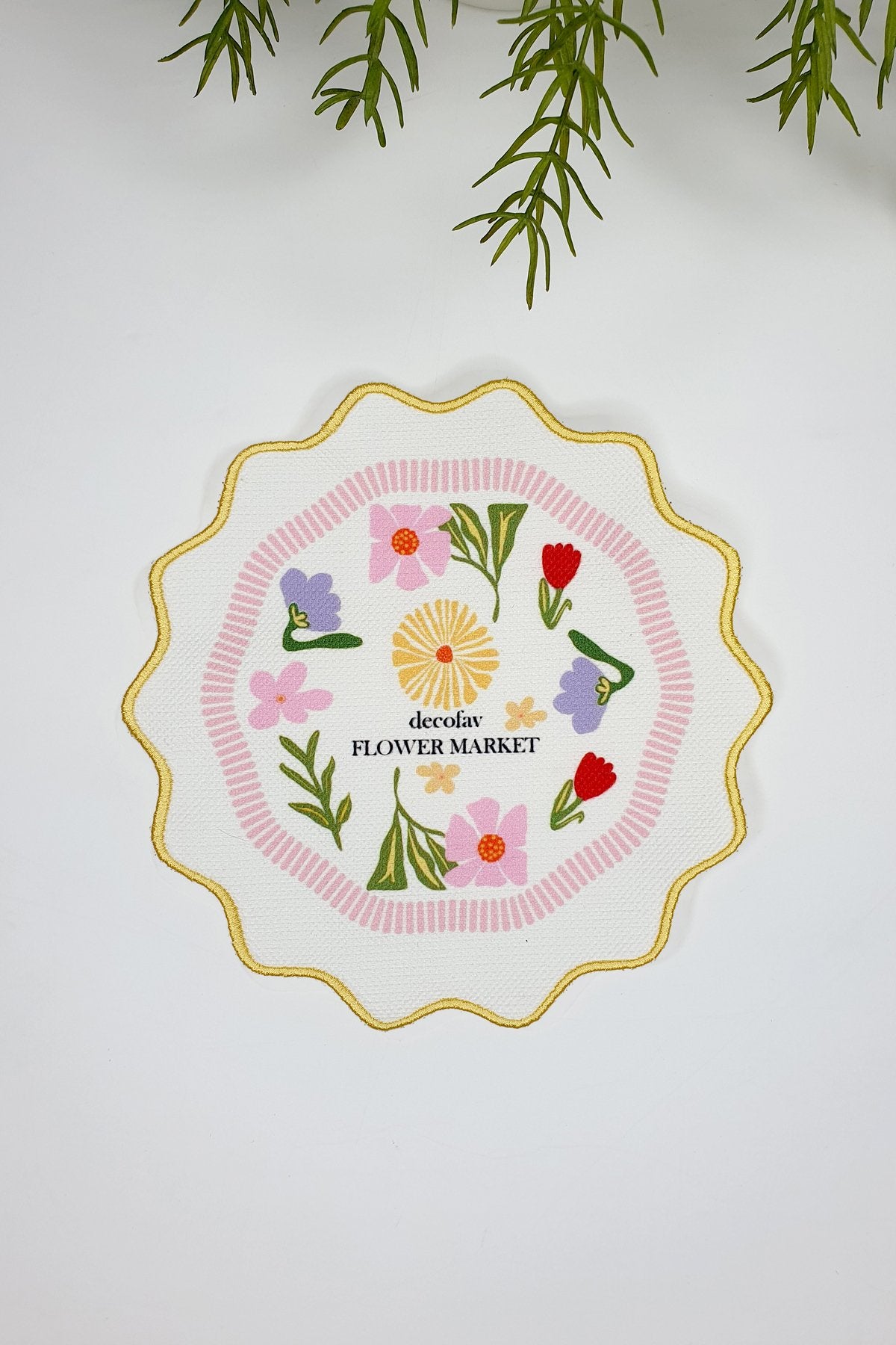 Flower Market Renkli Çiçekli Scallop Nakış Kenar Kokteyl Peçetesi 1 Adet