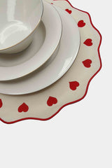 Corazon Ekru Üzeri Kırmızı Nakışlı Amerikan Servis 39x39 cm- 1 Adet