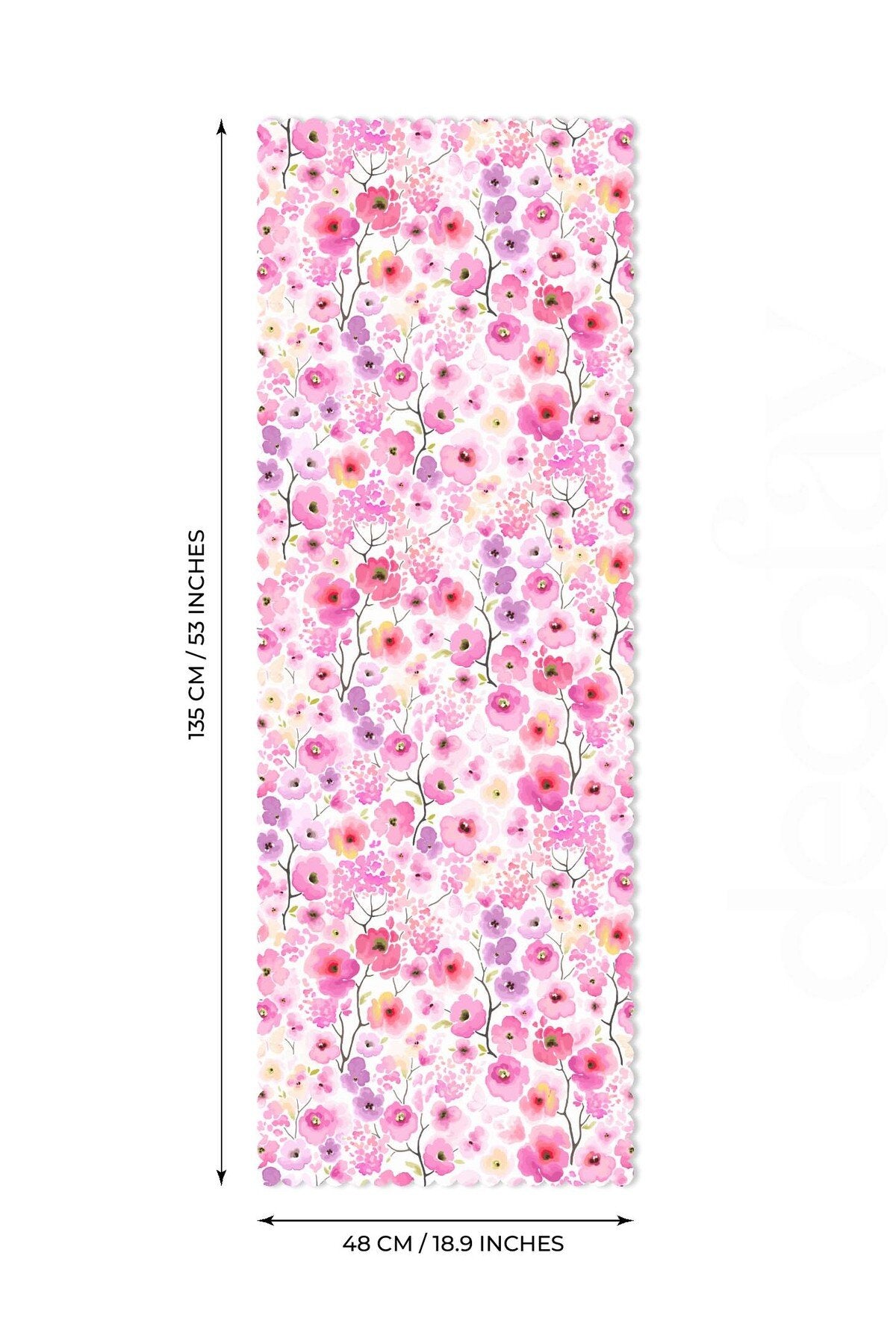 Sulu Boya Küçük Pembe Çiçek Desenli Dijital Baskılı - 48x135cm