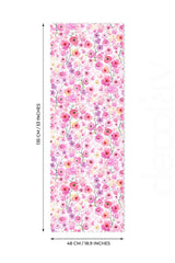 Sulu Boya Küçük Pembe Çiçek Desenli Dijital Baskılı - 48x135cm
