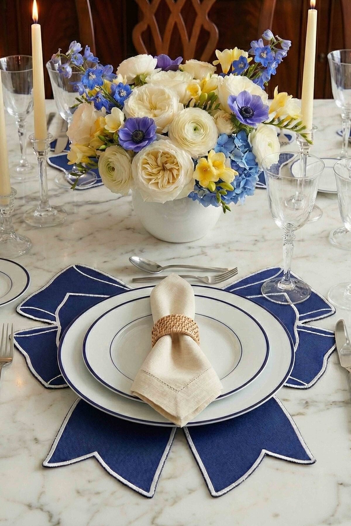 Bow Sax Kumaş Fiyonk Form Beyaz Nakışlı Amerikan Servis 35x39 cm- 1 Adet