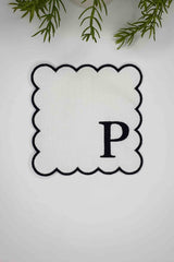 P Harfi Siyah Nakışlı Monogram Patch Kumaş Kokteyl Peçetesi 1 Adet - Decofav | Kırlent, Sofra Tekstili, Kumaş