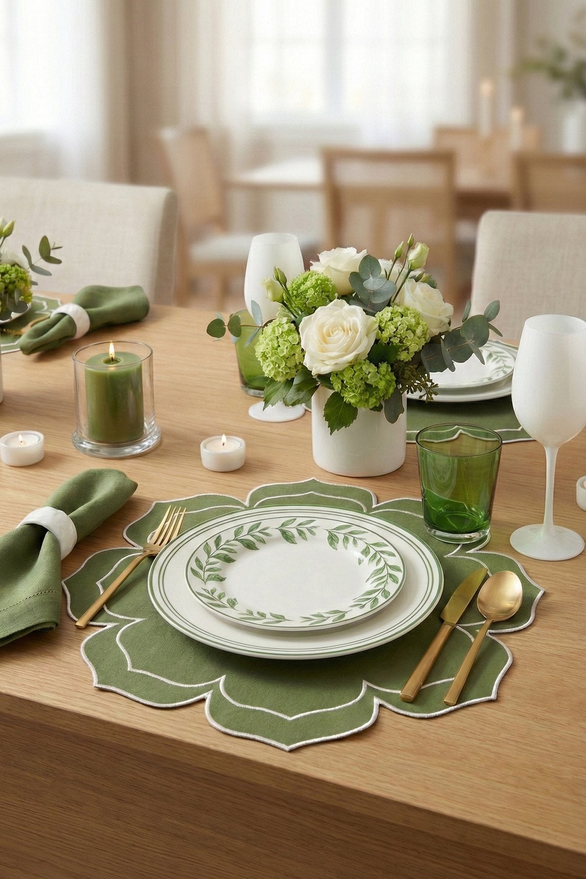 Petra Yeşil Kumaş Nakışlı Amerikan Servis 40x40cm - 2 Adet