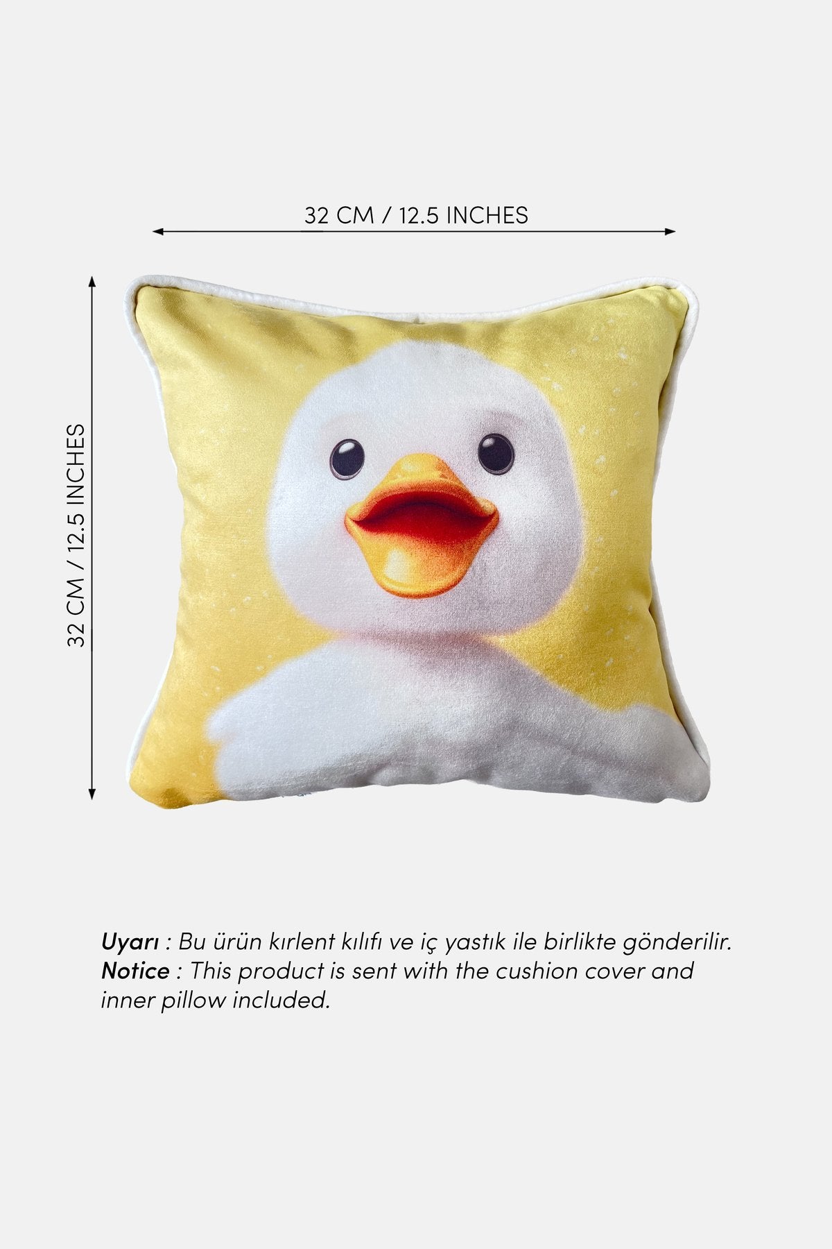 Quirky Duck – Yavru Ördek Temalı İç Dolgulu Dijital Baskılı Kadife Çocuk Kırlenti (32x32 cm)