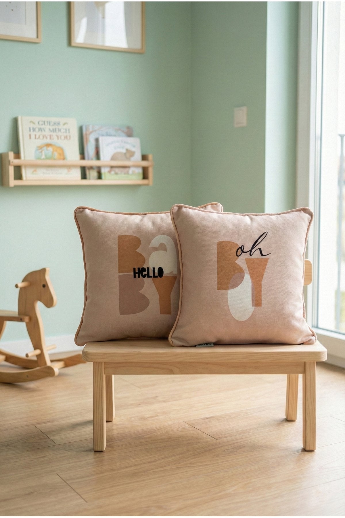 Hello Baby – İkili Set Petek Dokulu İç Dolgulu Çocuk Kırlentleri (32x32 cm)