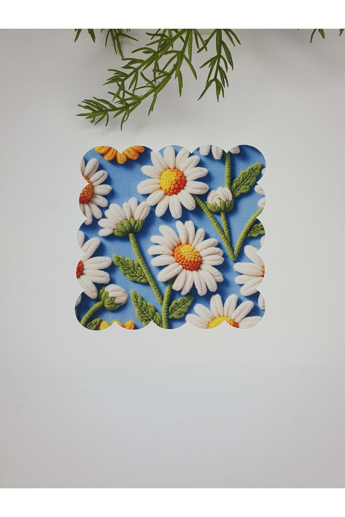 Blue Meadow Daisy Nakış Kenar Kokteyl Peçetesi 1 Adet