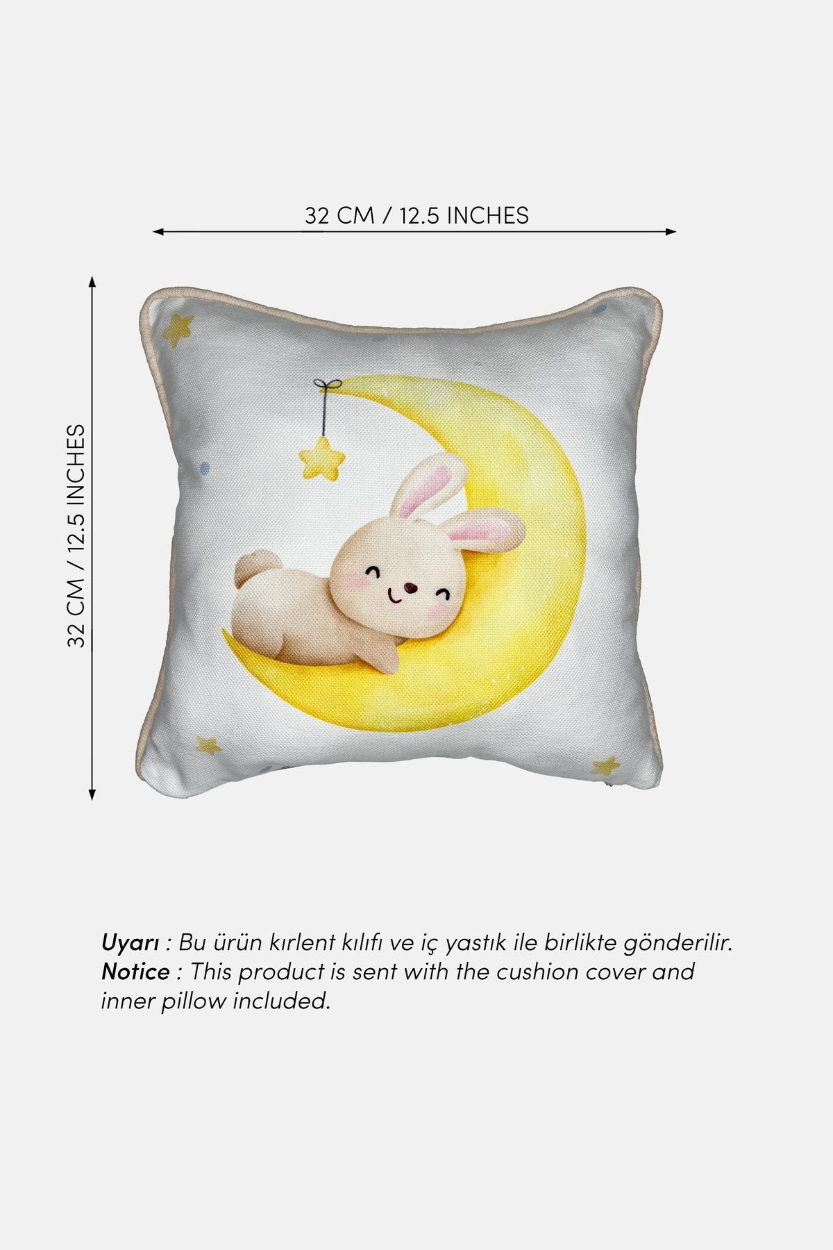 Moon & Star Bunnies – İkili Set Petek Dokulu İç Dolgulu Çocuk Kırlenti (32x32 cm)