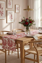 Dekoratif Fırfırlı Bordo Toile Runner – Su İtici Pamuk Karışımlı 140x45 cm
