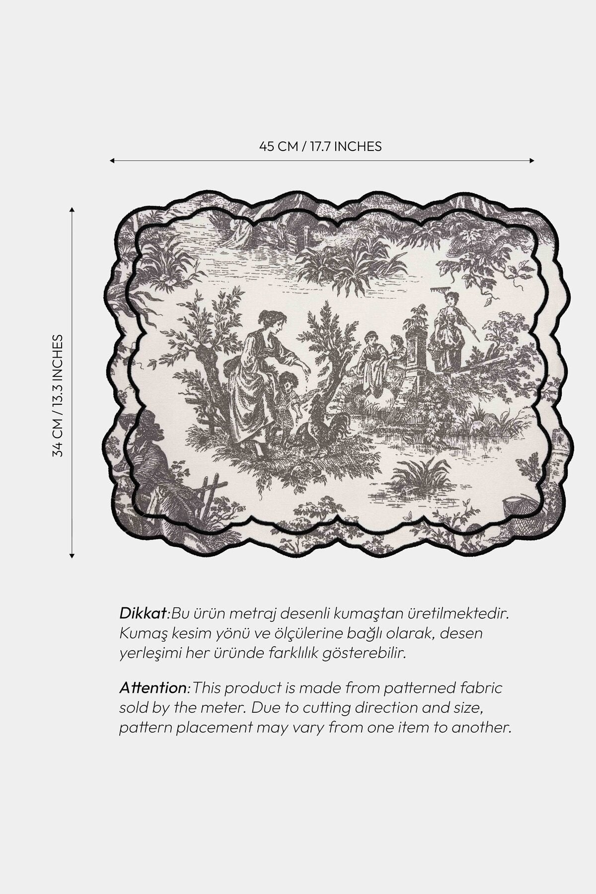 Tableau Gri Toile Desenli Nakışlı Amerikan Servis 2 Adet