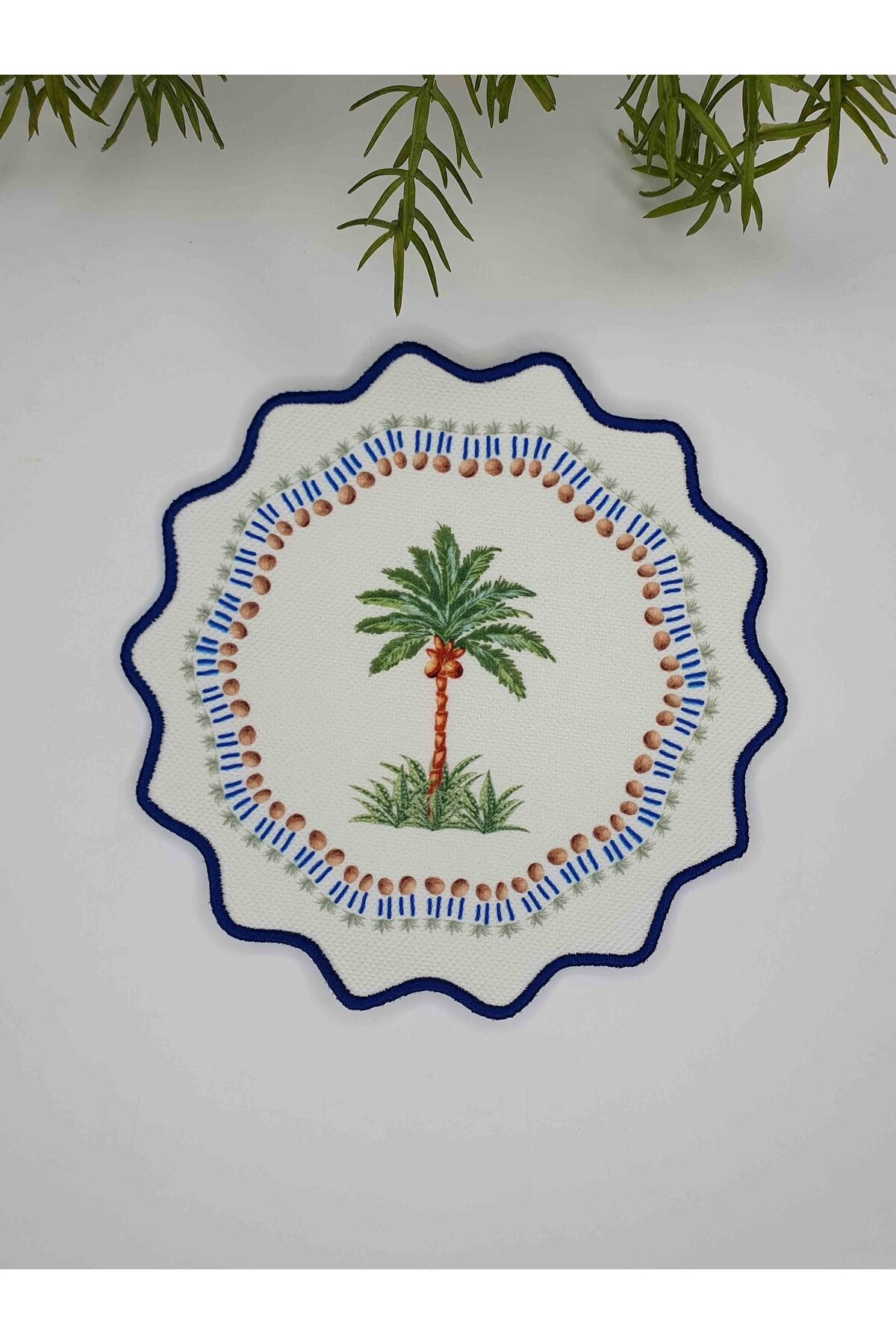 Tropical Palm Charm Desenli Nakış Kenar Kokteyl Peçetesi 1 Adet