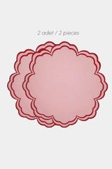 Bloom Pembe Kumaş Kırmızı Nakışlı Amerikan Servis 39x39 cm- 1 Adet