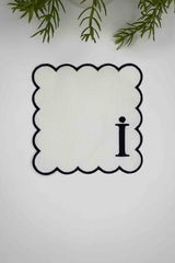 İ Harfi Siyah Nakışlı Monogram Patch Kumaş Kokteyl Peçetesi 1 Adet - Decofav | Kırlent, Sofra Tekstili, Kumaş