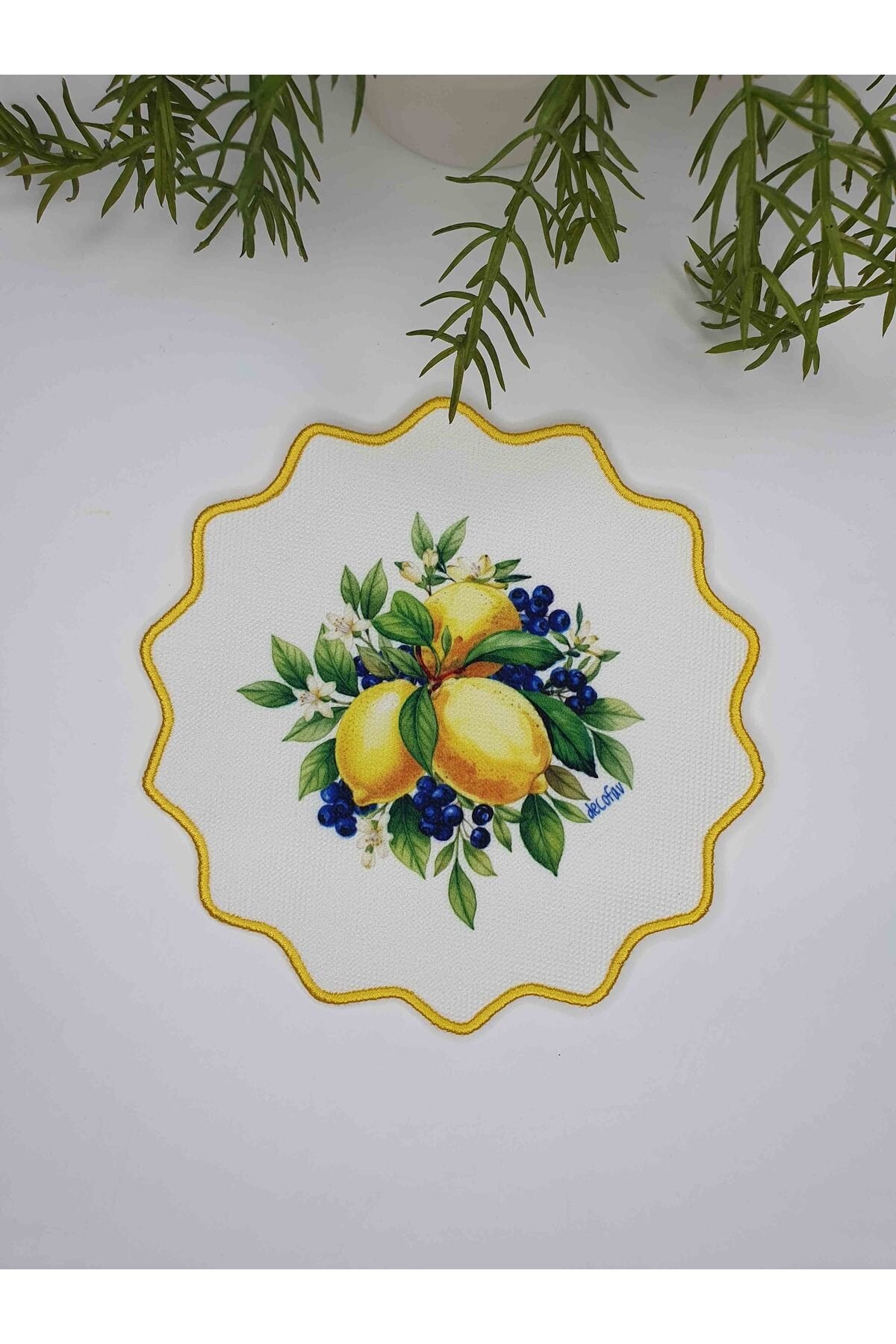 Fresh Lemon Delight Desenli Nakış Kenar Kokteyl Peçetesi 1 Adet