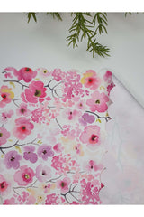 Sulu Boya Küçük Pembe Çiçek Desenli Dijital Baskılı - 48x135cm