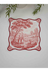 Kırmızı Toile Elegance Serisi Nakışlı Kumaş Kokteyl Peçeteleri 1 Adet
