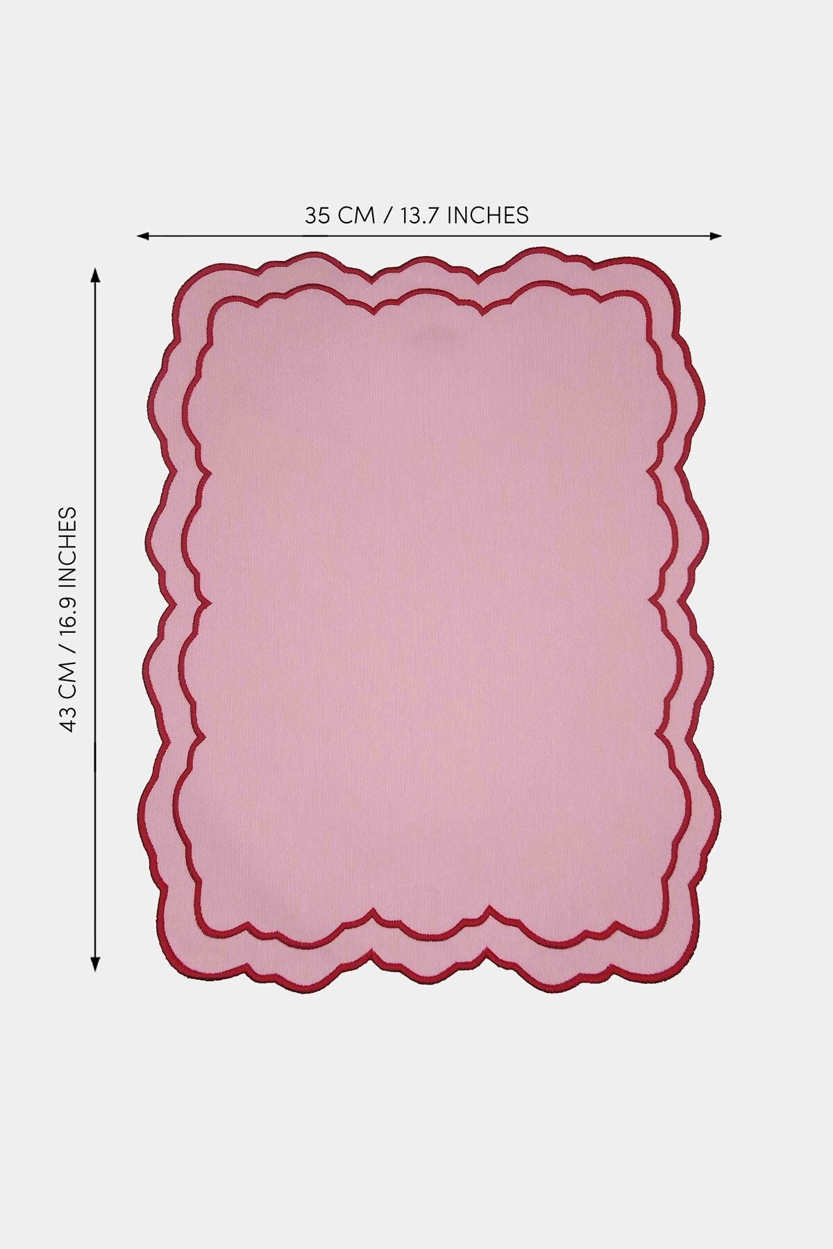 Tableau Pembe Toile Desenli Kırmızı Nakışlı Amerikan Servis 43x35cm 2 Adet