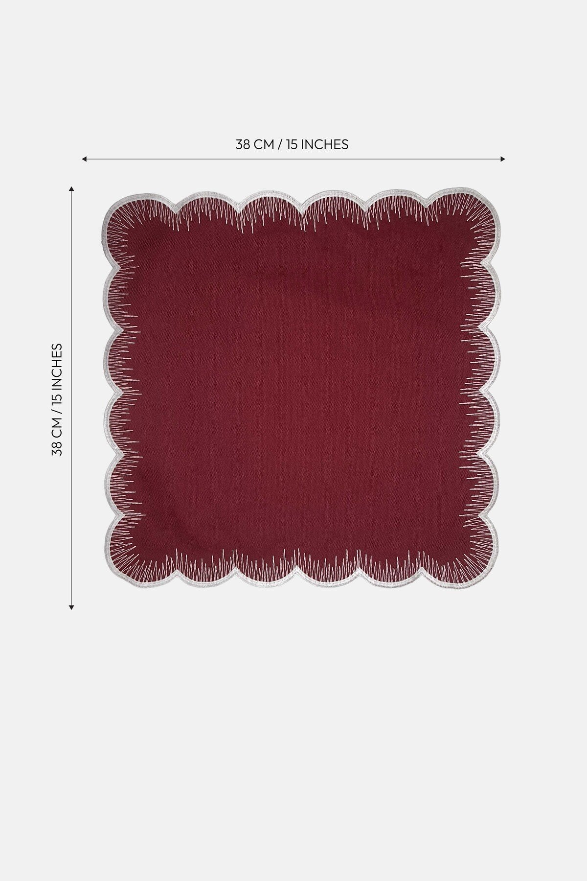 Scallop Kare Bordo Kumaş Nakışlı Amerikan Servis 2 Adet