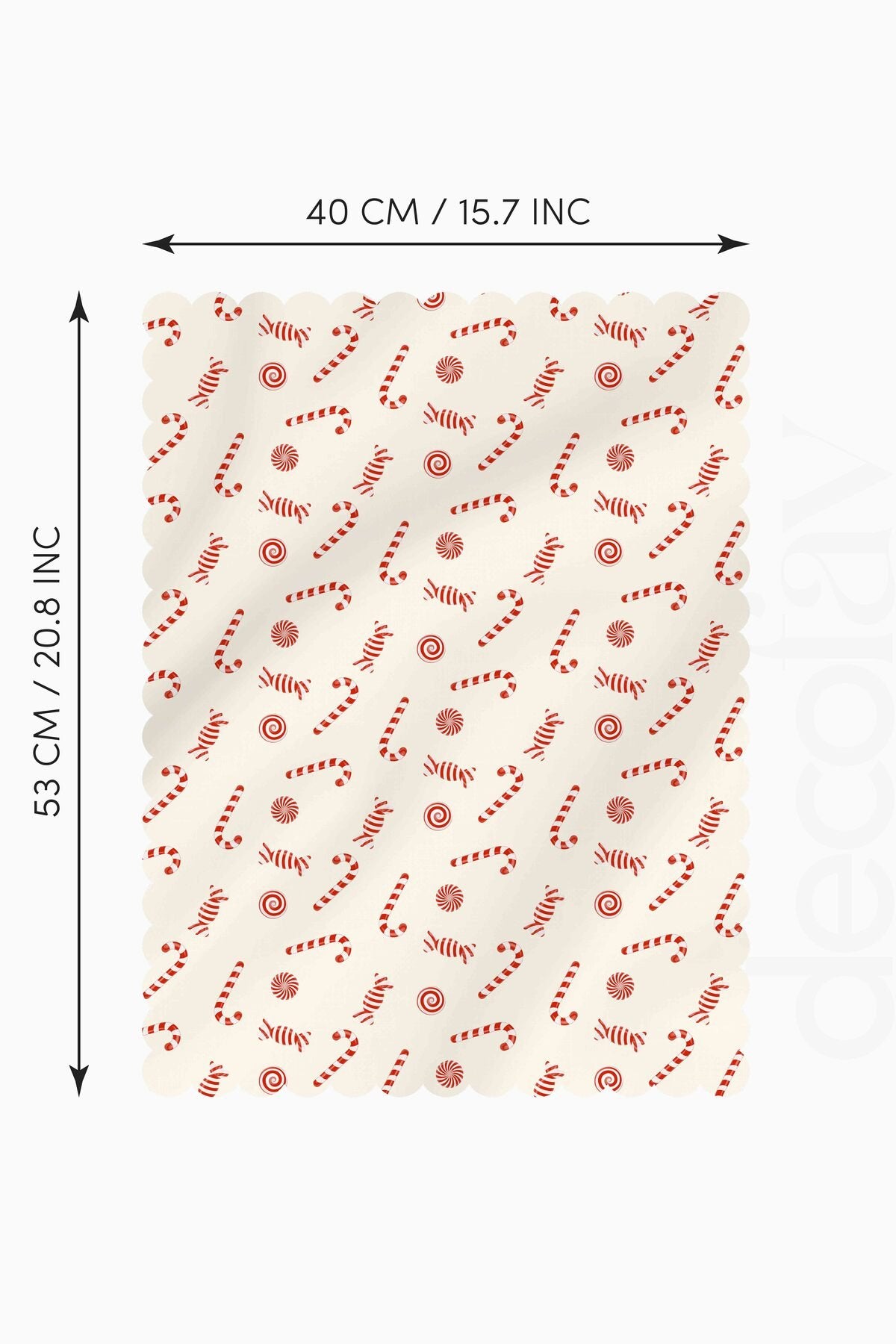 Sweet Noel – Kırmızı Şekerli Lazer Kesim Fırın Örtüsü - 43x55cm