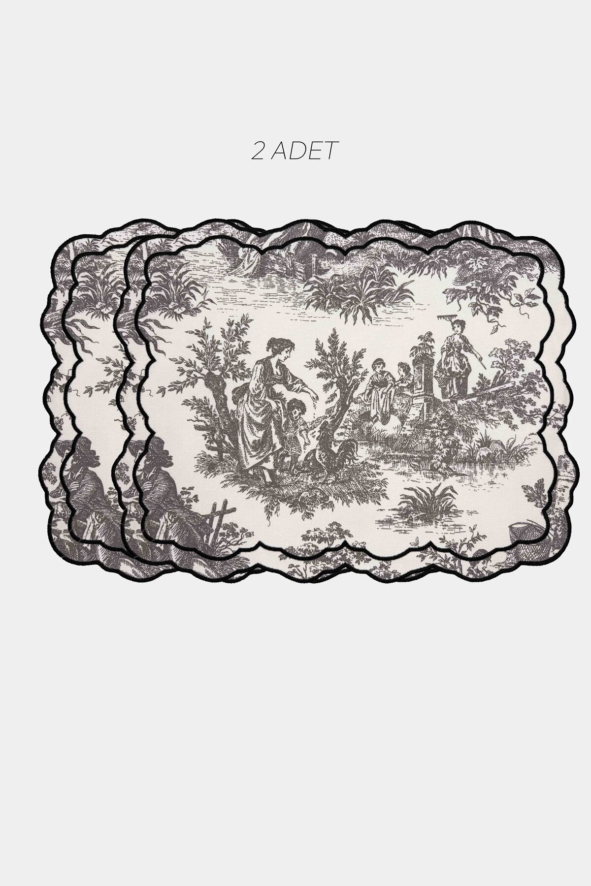 Tableau Gri Toile Desenli Nakışlı Amerikan Servis 2 Adet