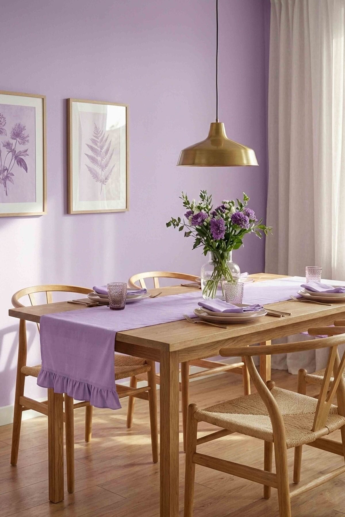Dekoratif Fırfırlı Lila Runner – Su İtici Pamuk Karışımlı 140x45 cm
