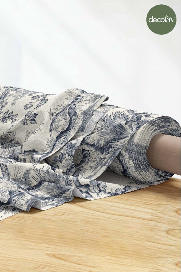 Büyük Toile de Jouy Desenli Dijital Baskılı Kumaş