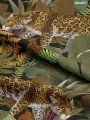 Egzotik Leopar ve Tropikal Yapraklar Tasarımlı Dijital Baskılı Kumaş