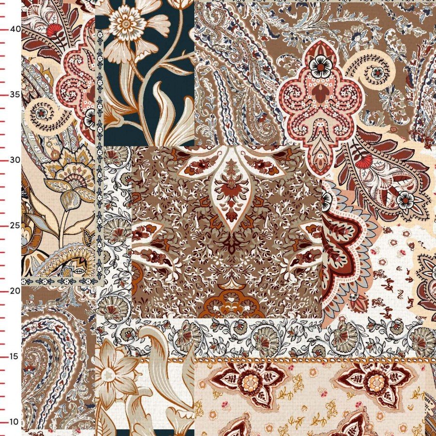 Patchwork Paisley Şal Desenli Dijital Baskılı Kumaş