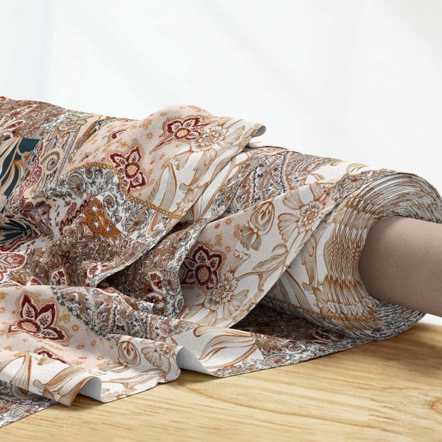 Patchwork Paisley Şal Desenli Dijital Baskılı Kumaş
