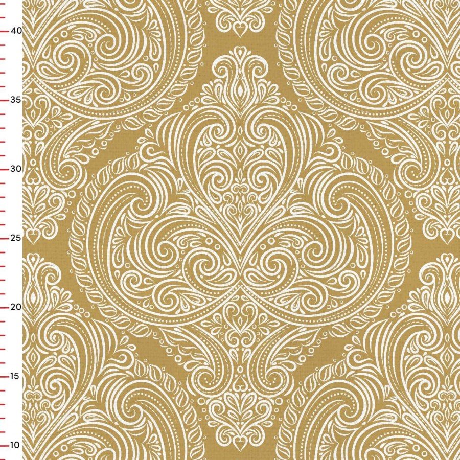 Hardal Rengi Oryantal Damask Desenli Dijital Baskılı Kumaş
