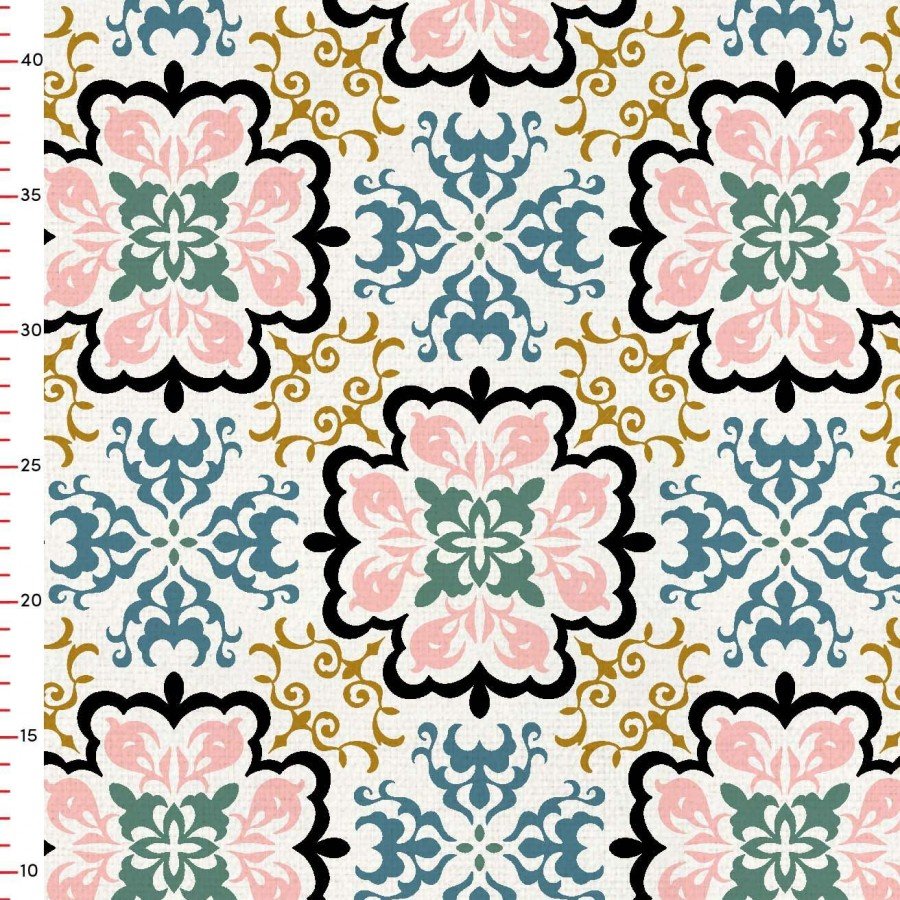 Geometrik Fas Stili Oryantal Damask Desenli Dijital Baskılı Kumaş
