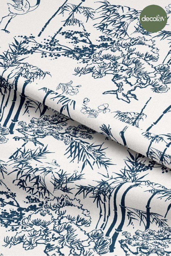 Toile de Jouy Lacivert Orman ve Devekuşu Desenli Dijital Baskılı Kumaş Toile de Jouy Lacivert Orman ve Devekuşu Desenli Dijital Baskılı Kumaş