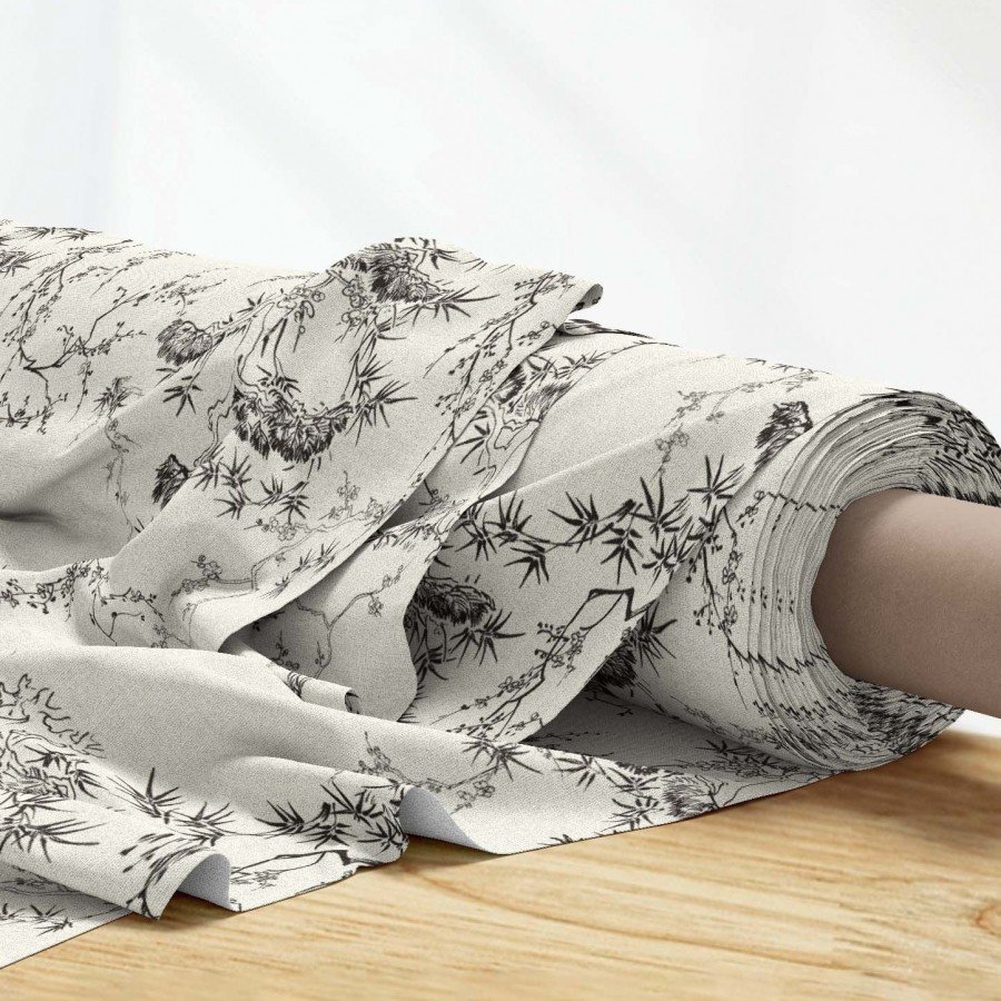 Toile de Jouy Stili Zatif Çizim Desenli Dijital Baskılı Kumaş