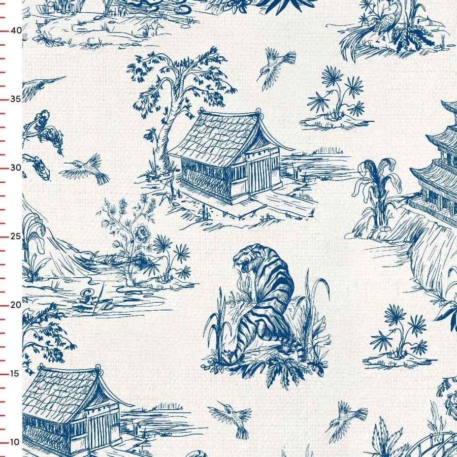 Toile de Jour Kaplan ve Tapınak Desenli Dijital Baskılı Kumaş