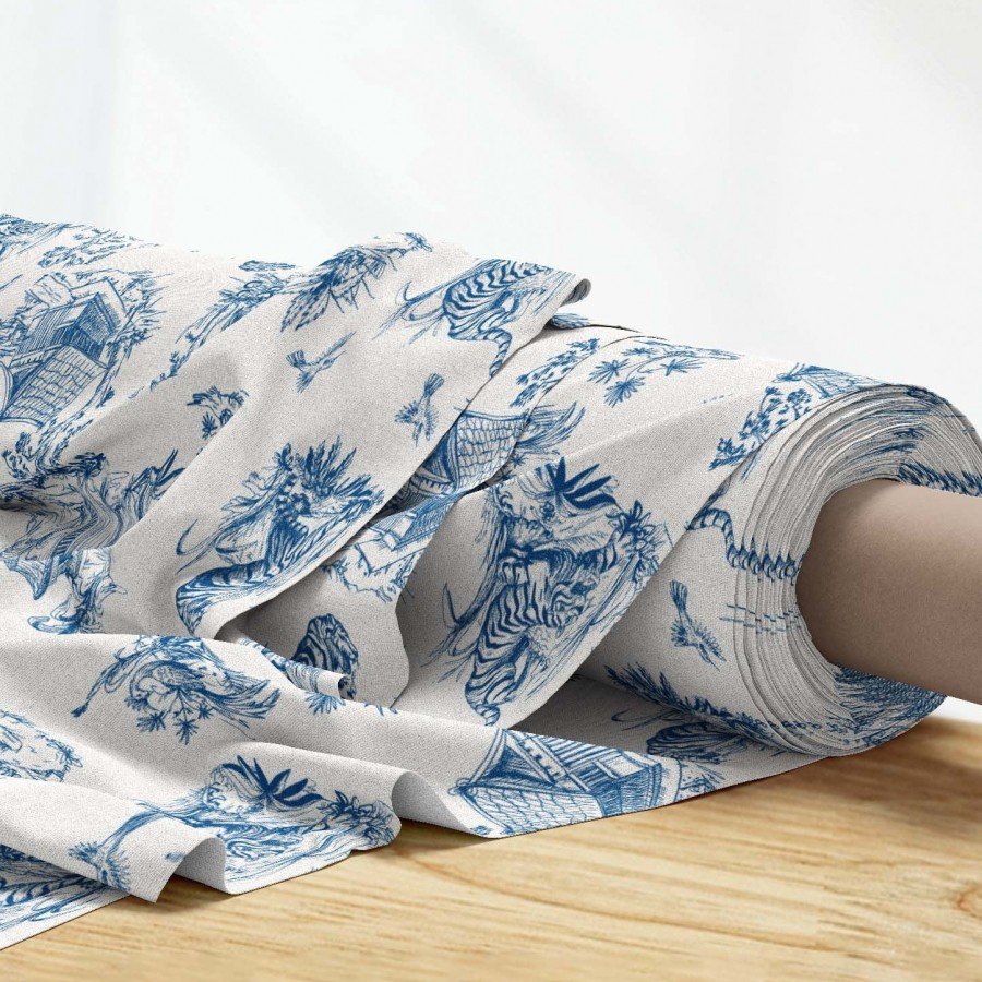 Toile de Jour Kaplan ve Tapınak Desenli Dijital Baskılı Kumaş