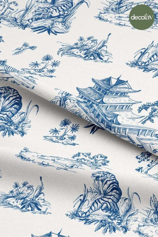 Toile de Jour Kaplan ve Tapınak Desenli Dijital Baskılı Kumaş Toile de Jour Kaplan ve Tapınak Desenli Dijital Baskılı Kumaş