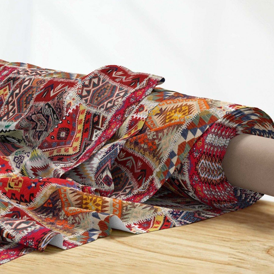 Patchwork Gerçeksi Kilim Dokulu Dijital Baskılı Kumaş