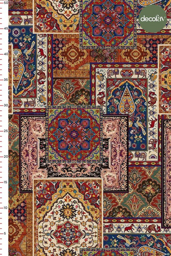 Patchwork Halı Desenli Dijital Baskılı Kumaş